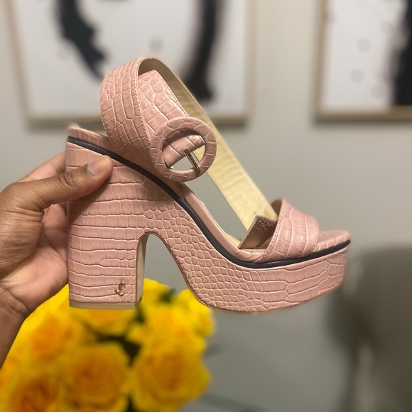 JIMMY CHOO Aimee Blush Croc embossed leather wedge heel - Picture 4 of 10